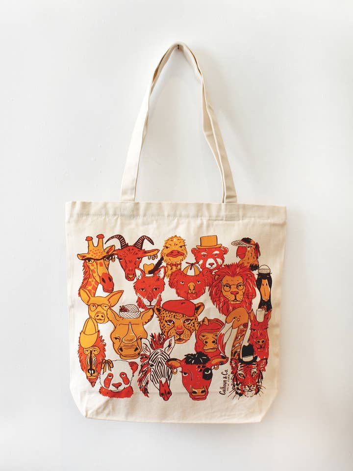 Zootopia Animal Print Canvas Tote Bag with Zipper Closure for wholesale by Calhoun & Co.