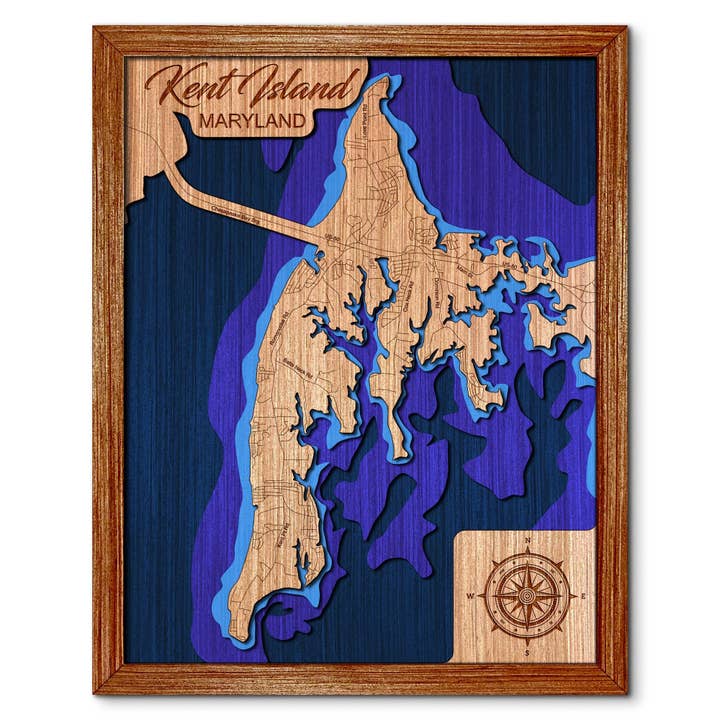 Kent Island, Maryland Aangepaste Dieptekaart Muurkunst voor wholesale door Premier Gifts and More