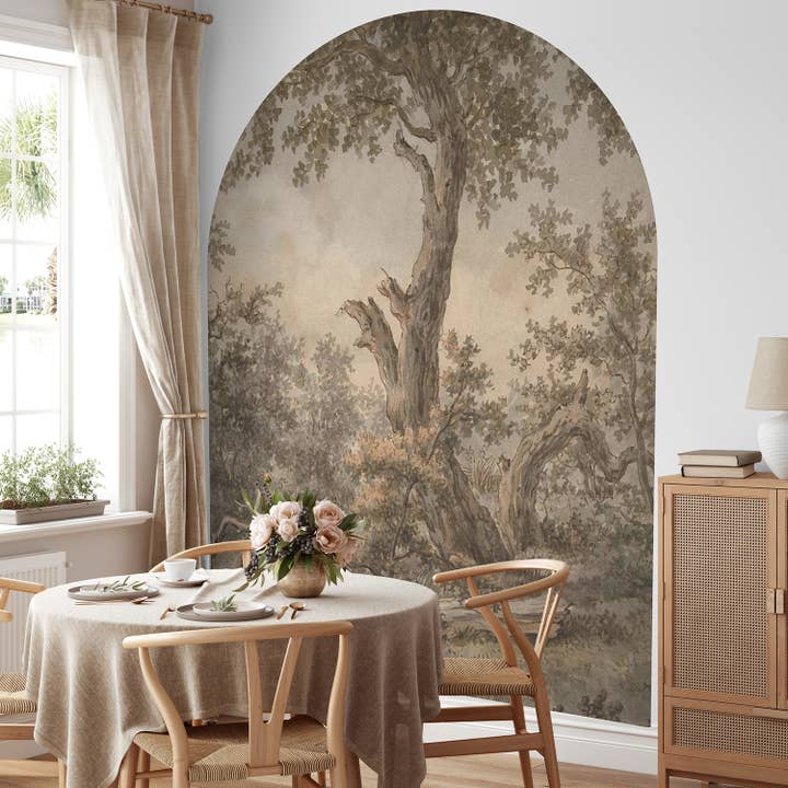 Sepia Forest Arch Wall Decal,Rustic Tree Landscape Wallpaper for wholesale by SimurgWallArts