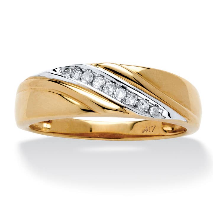 Men's 1/8 TCW Round Diamond Diagonal Ring in Solid 10k Gold for wholesale by PalmBeach Jewelry
