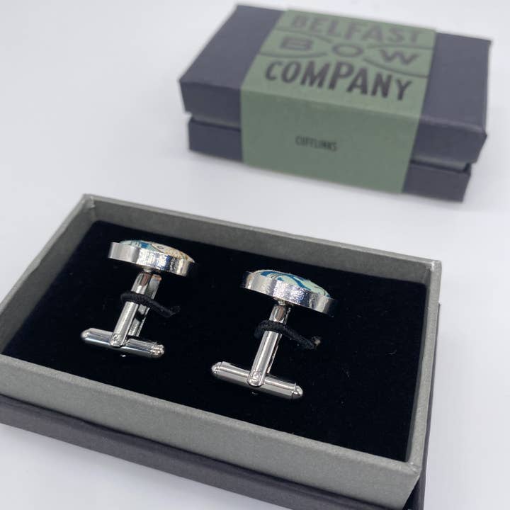 Belfast Bow Company - Wholesale Cufflinks - Liberty of London Cufflinks in Green Strawberry Thief1