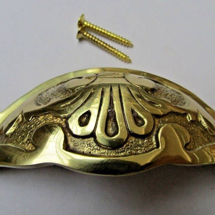 Floral Cup Pull Handle Polished Brass on Brass for wholesale by IronmongeryWorld