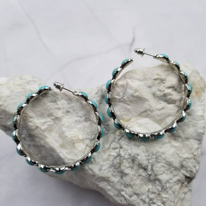 The Pretty Jewellery - Wholesale Hoop Earrings - Turquoise Stone Bead Hoop Earrings