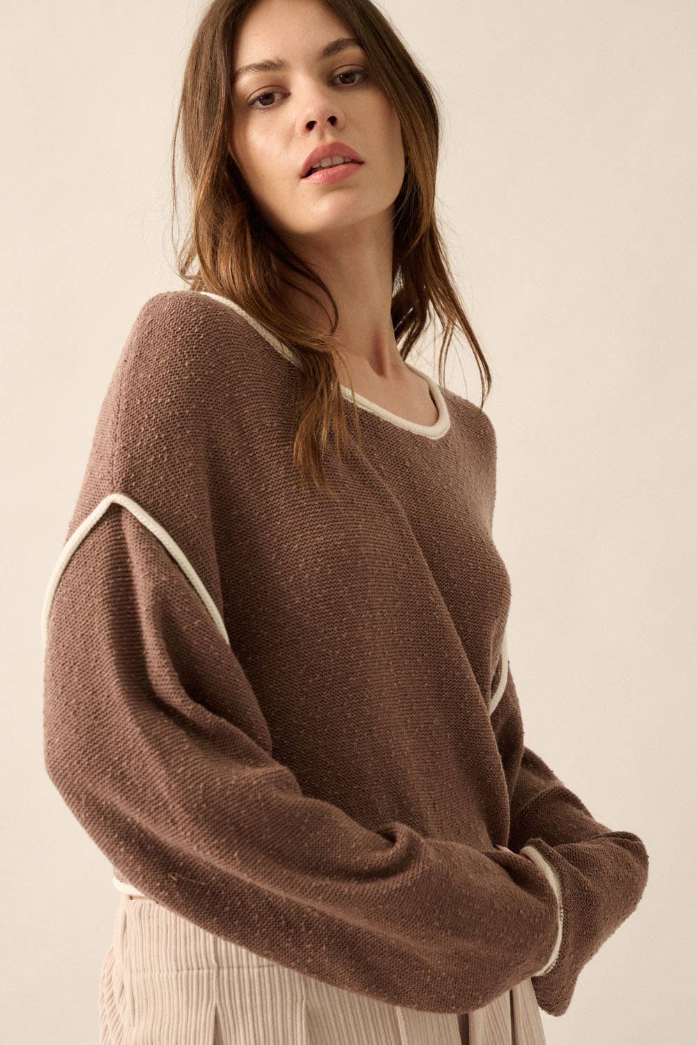 Promesa USA - Wholesale Knit Sweater - Women's - Loose Knit Boat Neck Exposed Seam Crop Sweater10