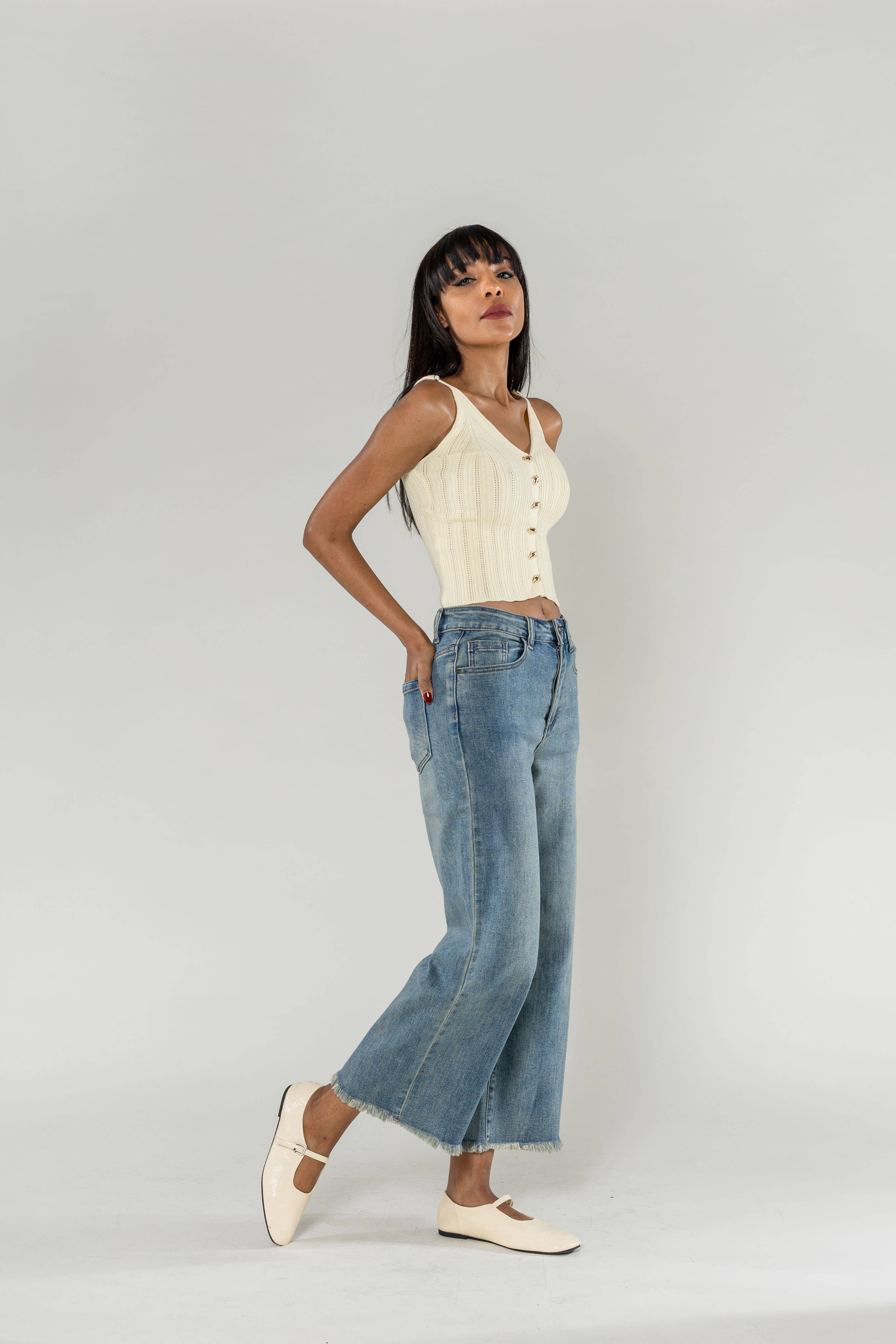 Nina Carter – wholesale Jeans – Women’s – Jean Nina Carter flare cropped frayed stretch QY185018