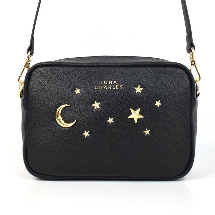 Maya Star Studded Camera Bag - Black & Gold for wholesale by LUNA CHARLES EMRA LTD