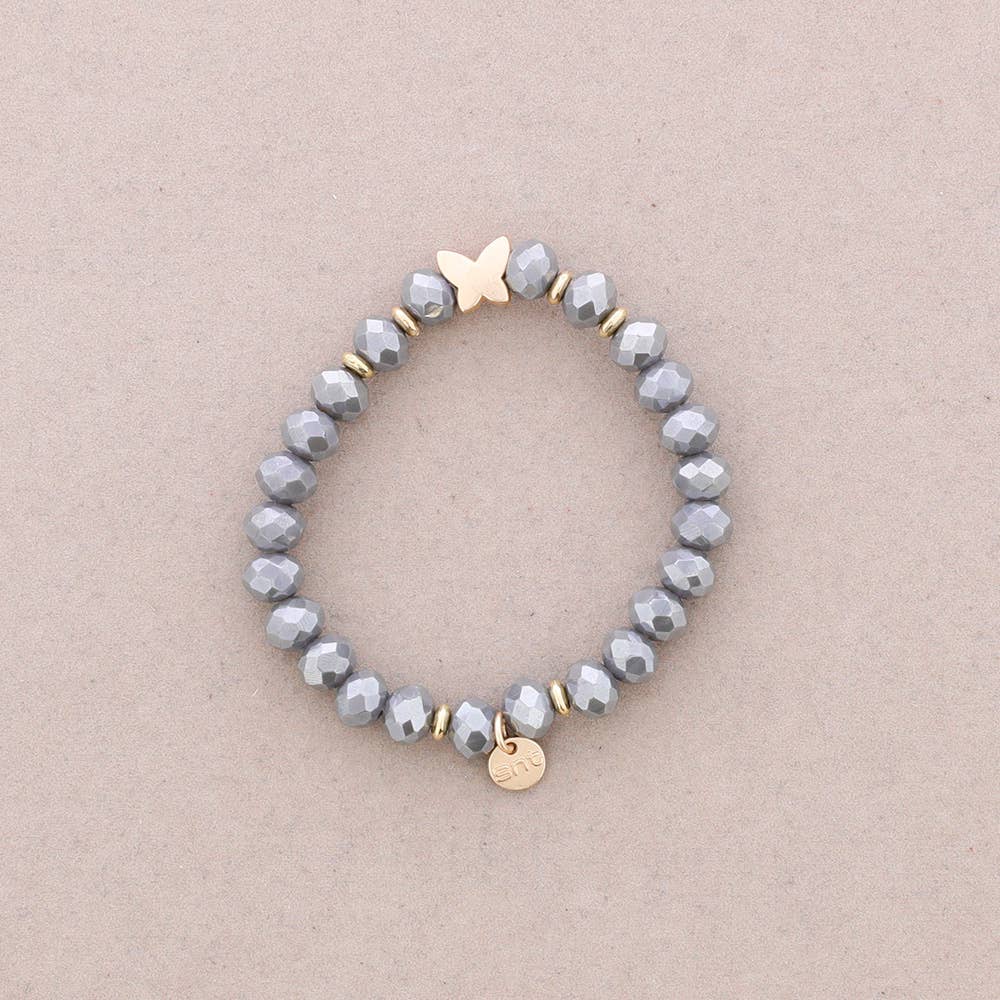 Sonata - Wholesale Beaded Bracelet - Elastic Bracelet with Faceted Crystal Butterfly Metal0