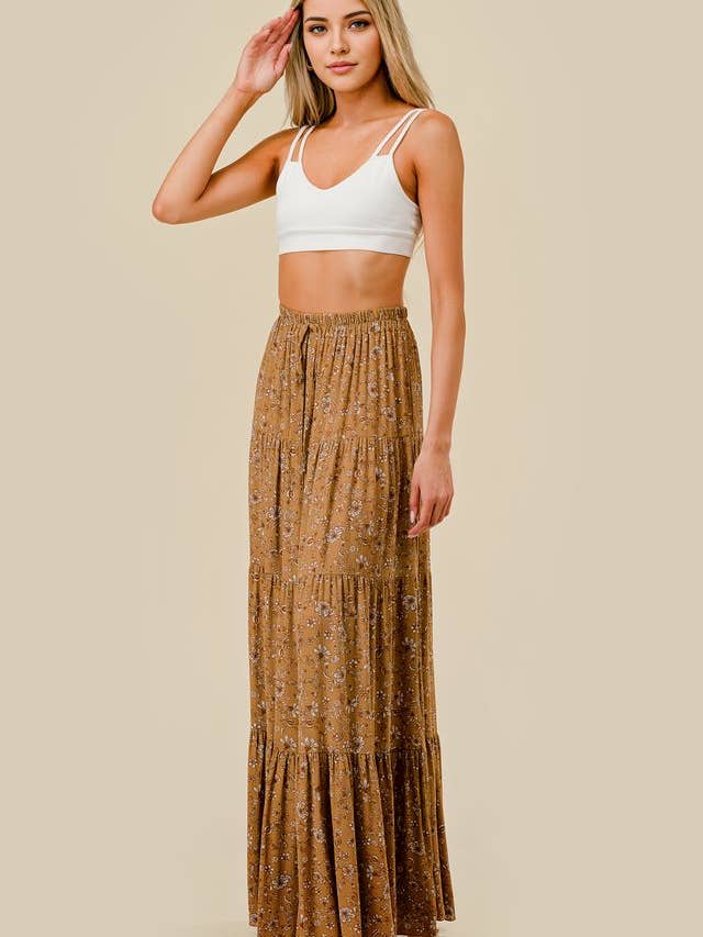Saints & Hearts - Wholesale Skirt - Women's - SS1147G MUSTARD/GOLD PAISLEY PRINT TIERED MAXI SKIRT