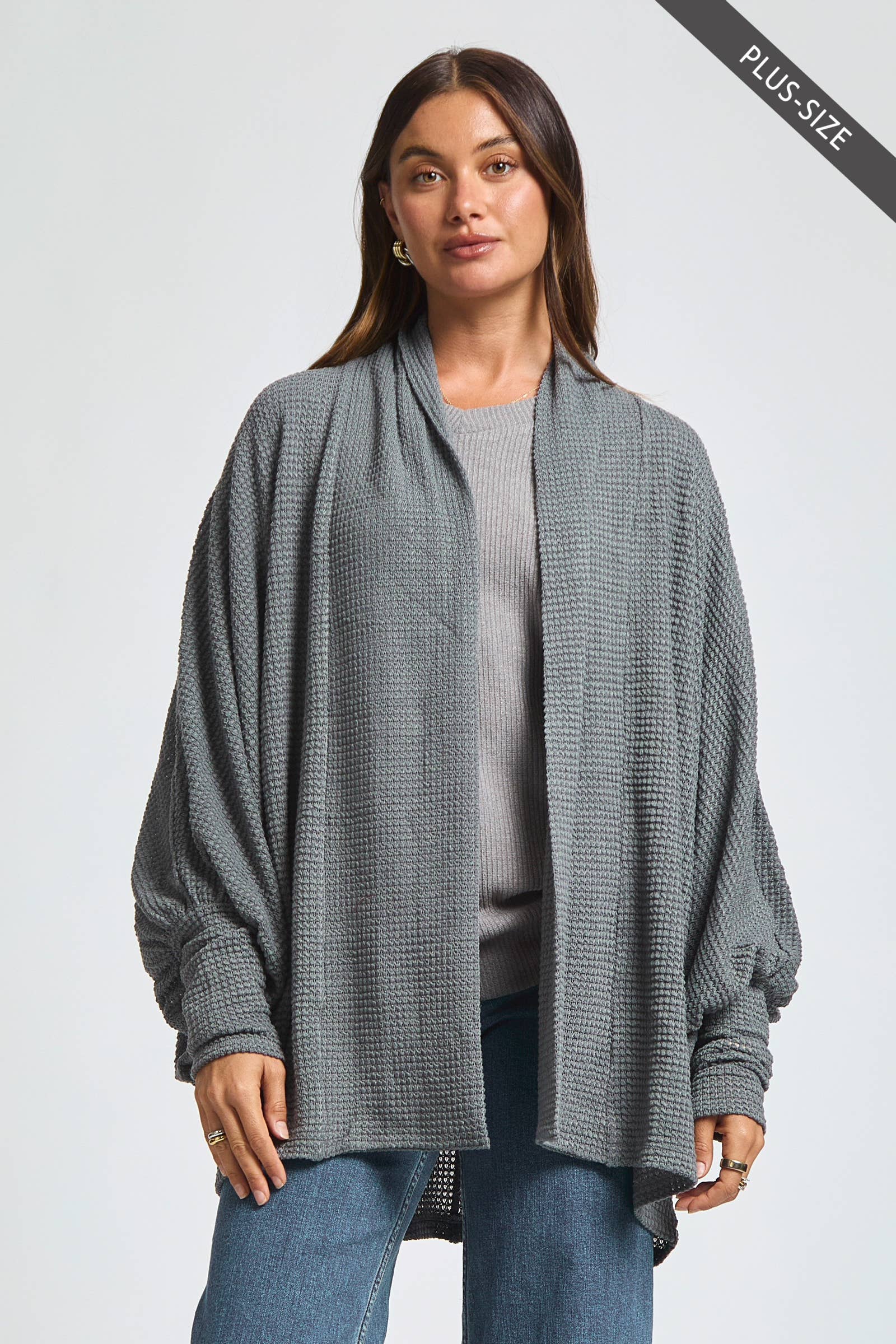 Dear Scarlett - Wholesale Cardigan - Women's - PLUS SIZE Crochet Knit Cardigan Batwing Sleeve4