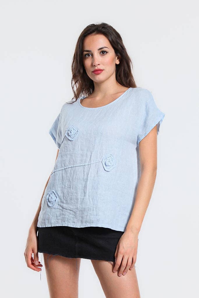 TINA Stephens Italy/Tees By Tina – wholesale Blouse – Women’s – Perri Linen Crochet Diamond Top (BSS195)4