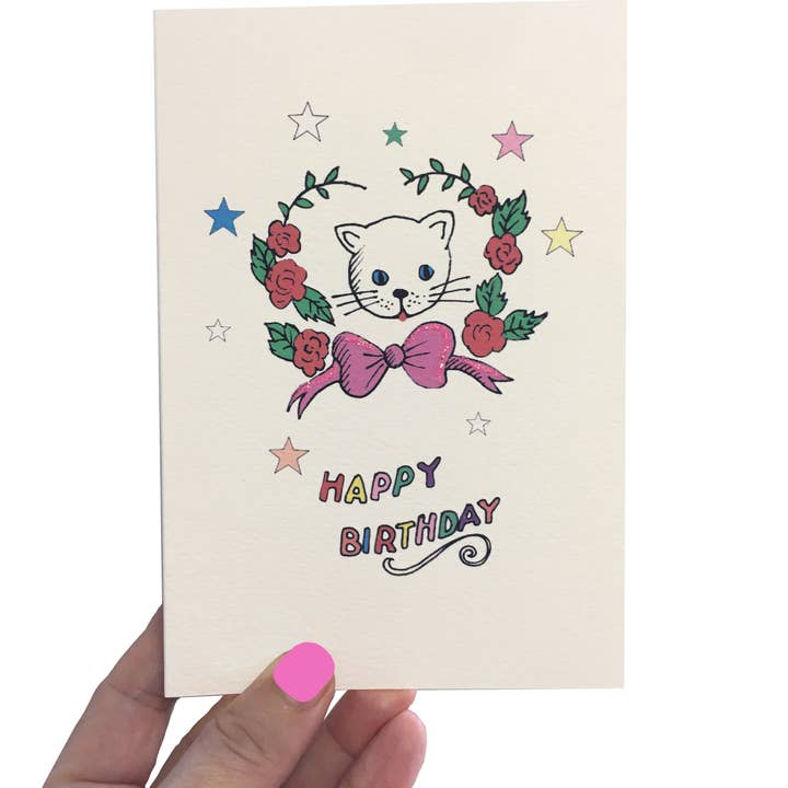 Stars Card - Cat & Bow for wholesale by Rosie Wonders