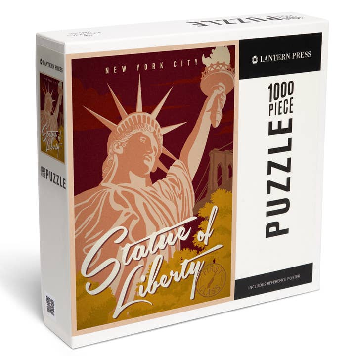 Lantern Press - Wholesale Puzzle - Adult - 1000 PIECE PUZZLE New York, Statue of Liberty, Vintage Stamp
