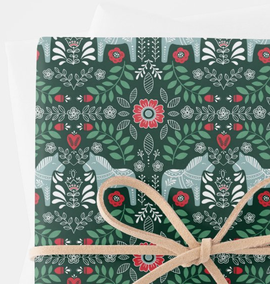 Flounce & Flourish - Wholesale Wrapping Paper Roll - Dala Horse Holiday Wrapping Paper 1