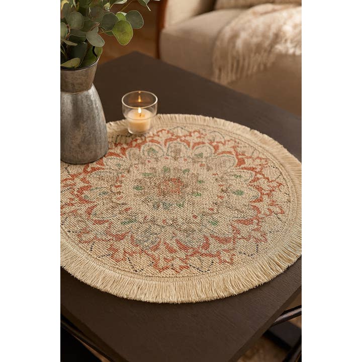 Mandala Boho Woven Cotton 13" Round Placemat for wholesale by Fennco Styles