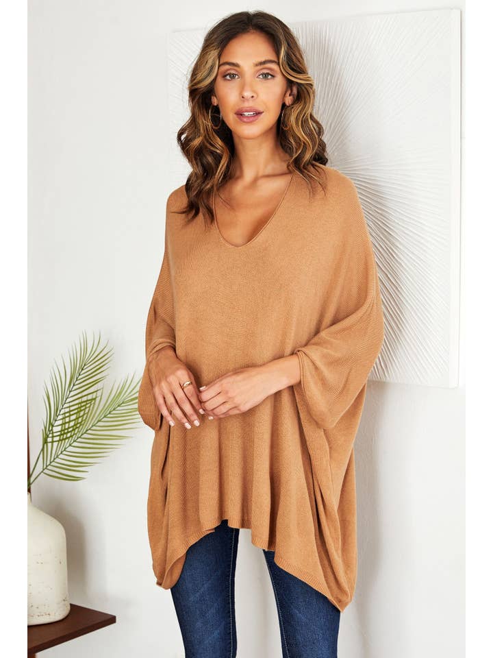 VENTI6 - Venta al por mayor Túnica - Mujer - TOP DE PUNTO LIGERO OVERSIZE CON ESCOTE EN V DRAPEADO (2920)