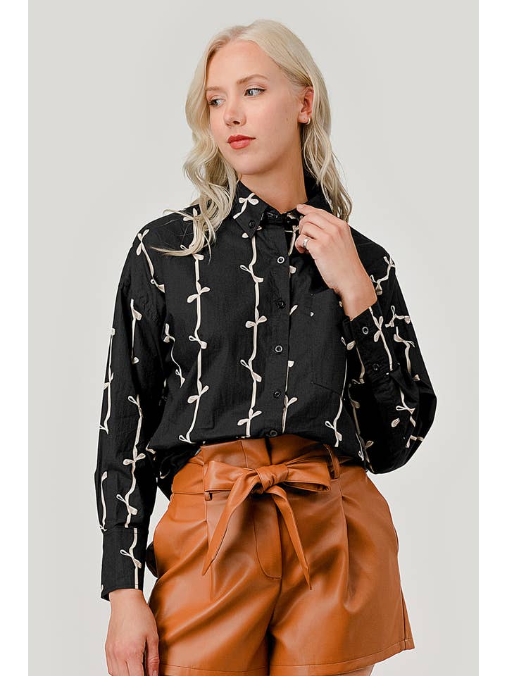 GeeGee x Lovelo - Wholesale Button Down Shirt - Women's - Ribbon Stripe Pattern Button-Up Shirt, OT5091815