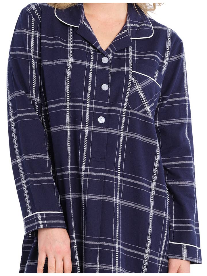 Magnolia Lounge - Wholesale Nightshirt - Women's - Evening Check Flannelette Cotton Midi Nightshirt1