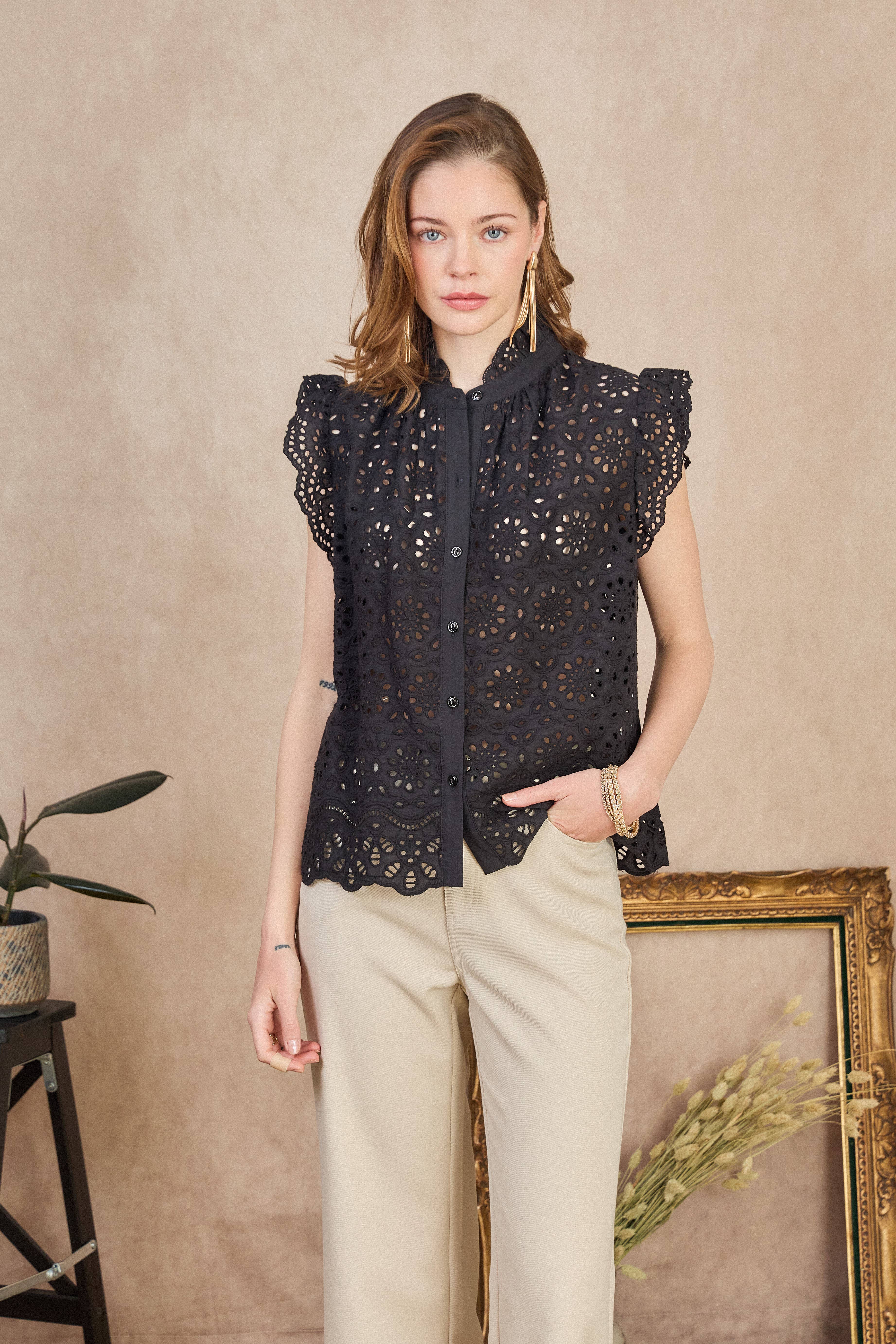 LULUMARY - Venta al por mayor Camisa con botones - Mujer - Blusa de encaje CH3635