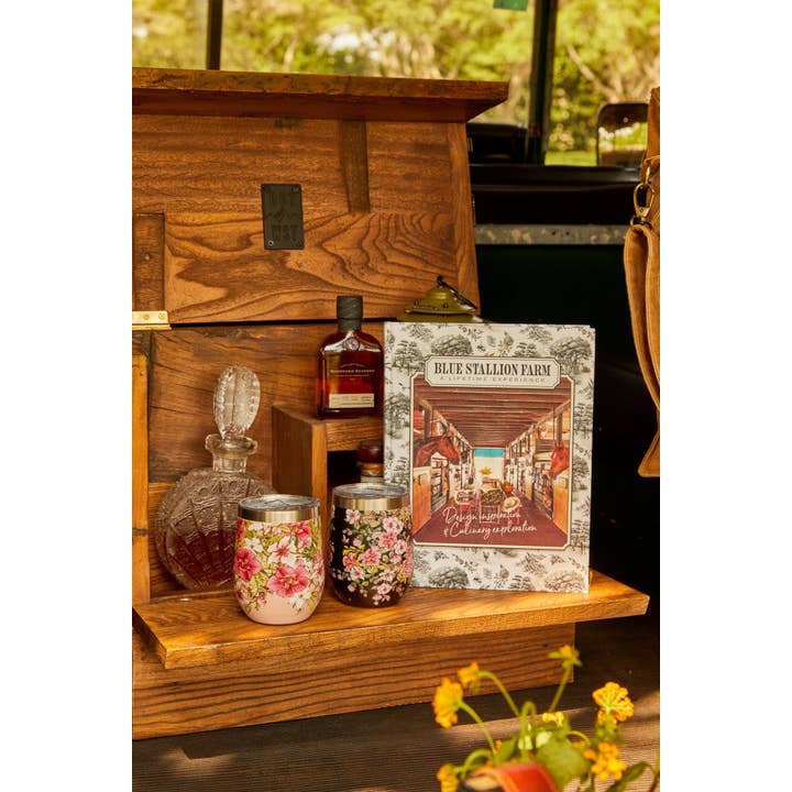 Blue Stallion Farm - Wholesale Insulated Mug/Tumbler - BLACK FLORAL BOUQUET WINE TUMBLER4