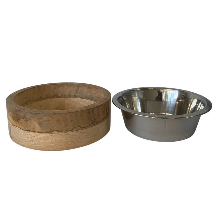 Jojo Modern Pets - Wholesale Pet Bowl - Cat/Dog - Stainless Steel Dog Bowl with Cylindrical Mango Wood Holder3