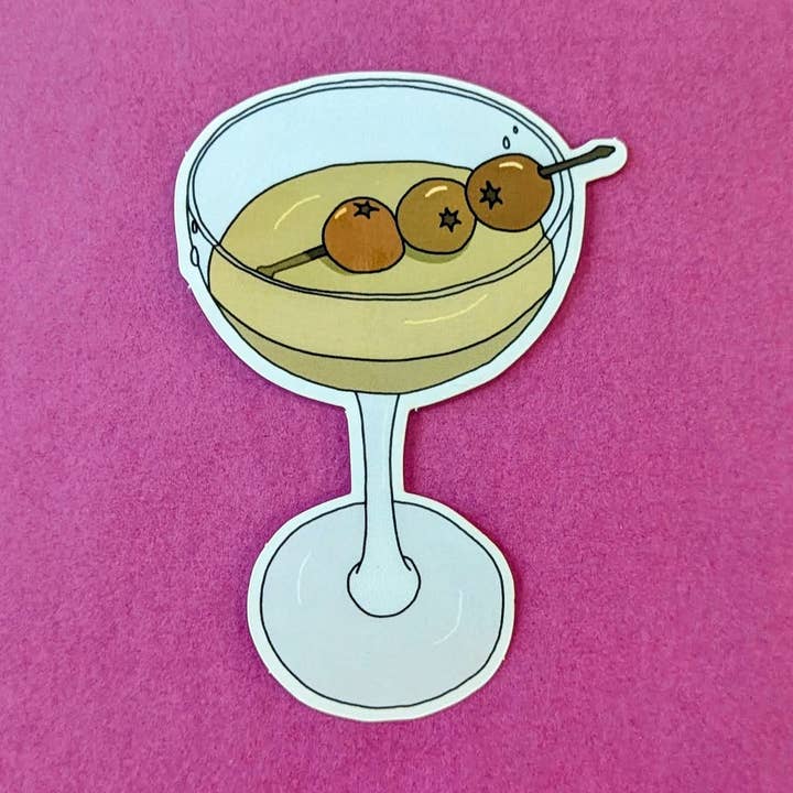 Pegatina de vinilo de cóctel Dirty Martini | Troquelada brillante de 3,5" para venta al por mayor de Pancake Press