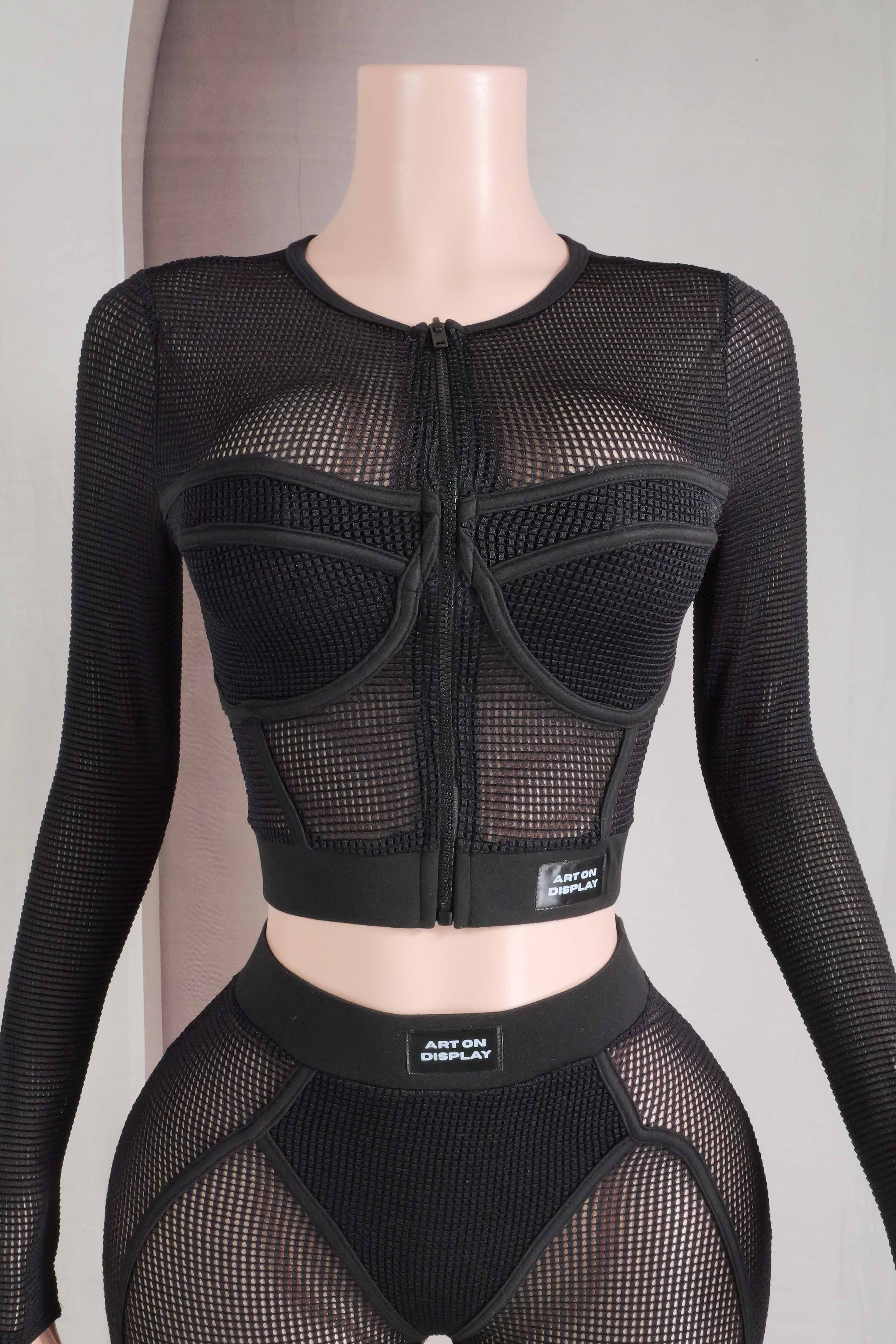 Dalia Studio - Vendita all'ingrosso Completo top e pantaloni (NON loungewear) - Donna - Set maglia a maniche lunghe e leggings in rete popcorn3