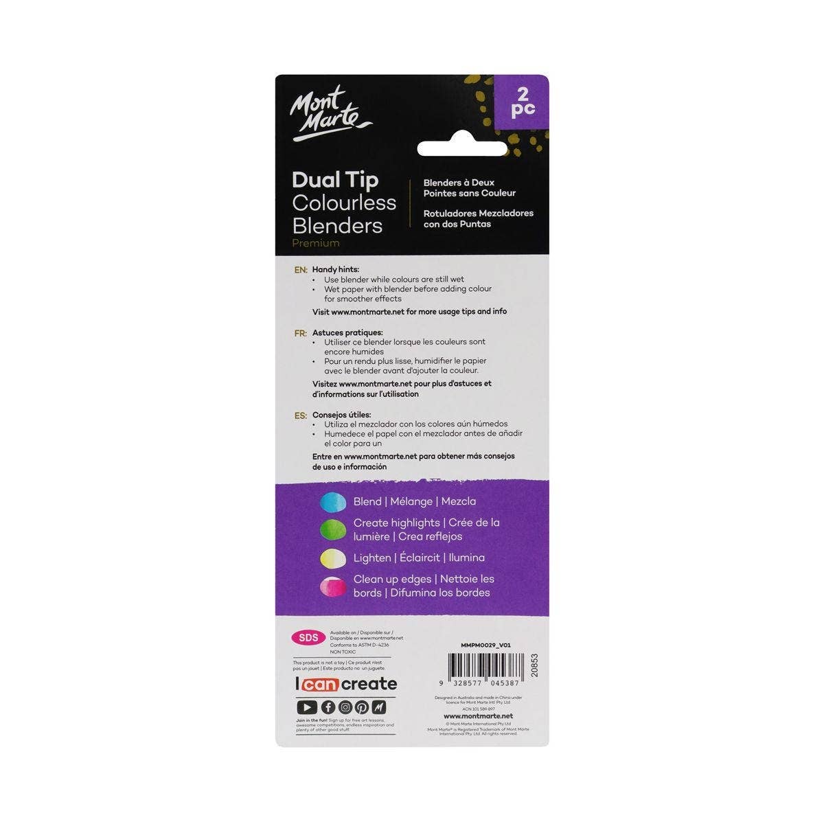 Mont Marte Usa, Inc. - Wholesale Marker - Dual Tip Colorless Blenders Premium 2pc1