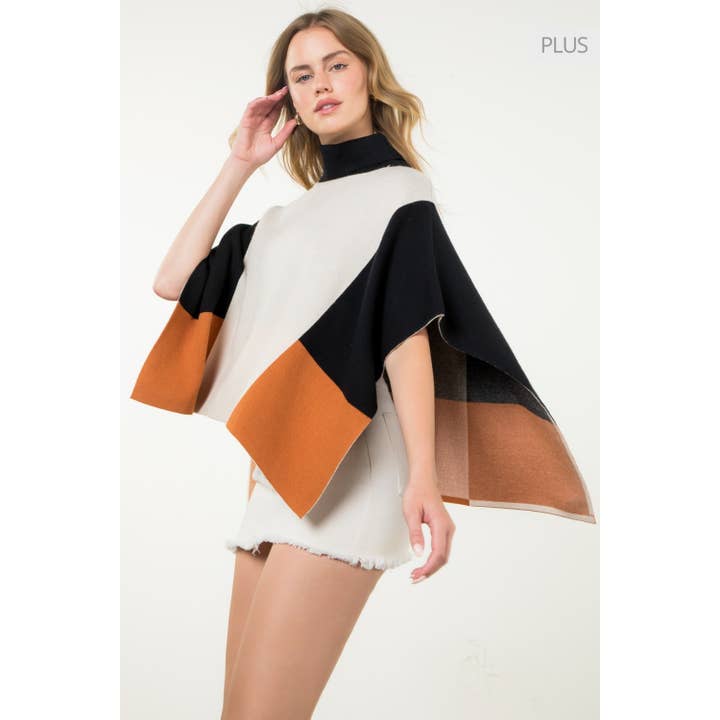 /Størrelse XL/ Farveblok Rullekrave Poncho for engroshandel hos THML