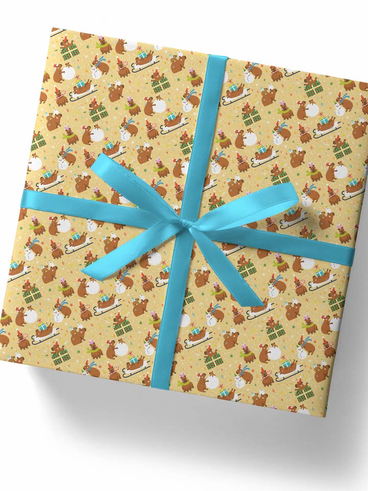 NIEUW! Schattige Capibara Chaos Kerstcadeaupapier - Platte Vellen voor wholesale door Sweary Card Lady