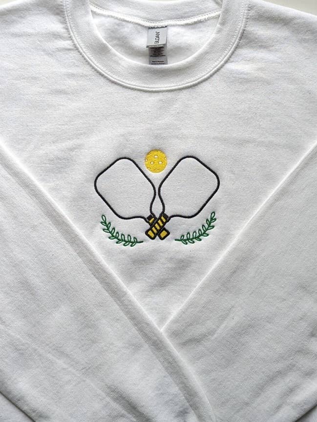 Pickleball embroidered crewneck sweater for wholesale by NufNuf Creations