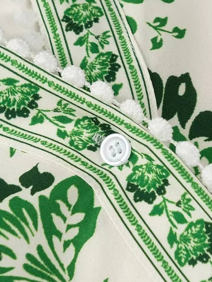 GREEN CWDMD4143_V-NECK LANTERN SLEEVE PRINTED LONG DRESS for wholesale on Faire6