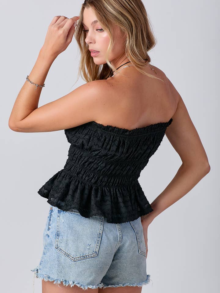 BABY PINK - Venta al por mayor Jersey corto de punto - Mujer - Top de tubo fruncido con volantes sin tirantes3