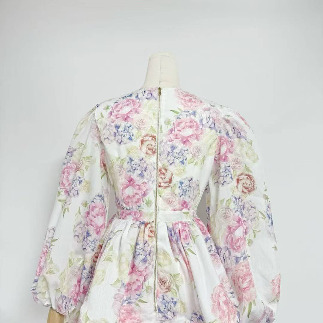 Productseeker - Wholesale Dress - Women's - DR438 V-Neck Lantern Sleeve Floral Print Short Dress10