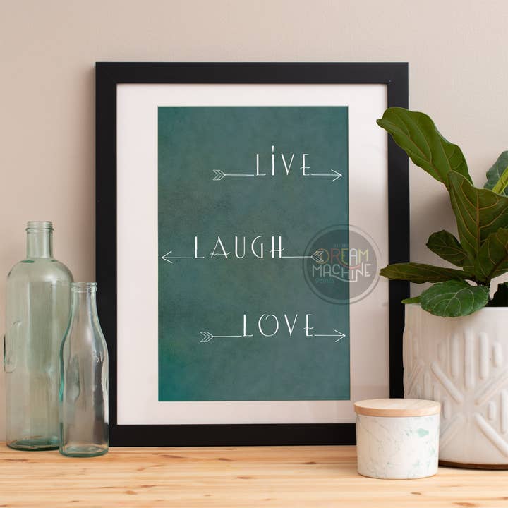 Motiverende poster Live Laugh Love, Inspirerend citaat, motiverende quote, inspirerende print, motiverende print, motivatie voor keukenmuurkunst6 voor wholesale door DreamMachine Prints