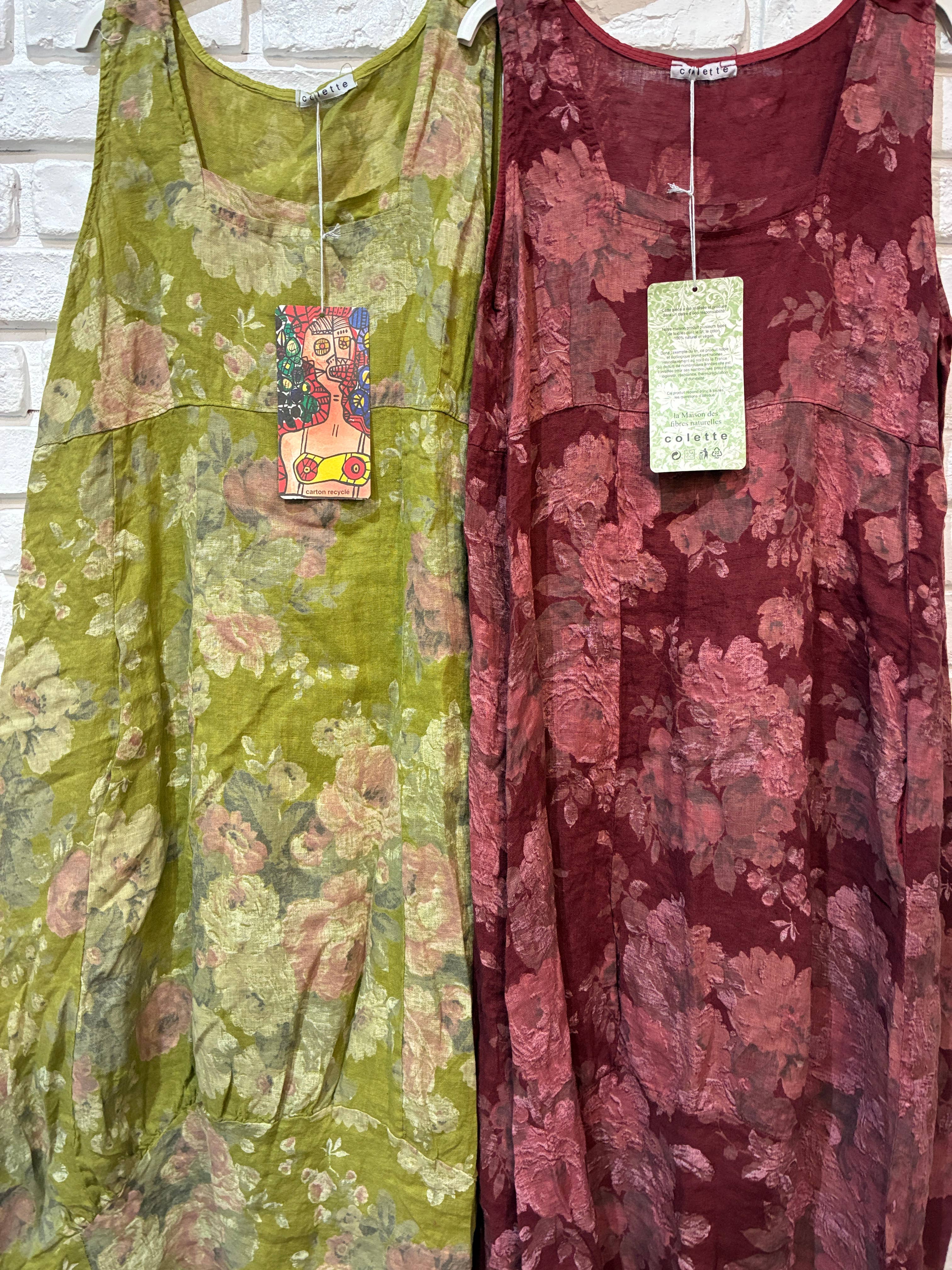 la maison des fibres naturelles - Wholesale Dress - Women's - sleeveless floral dress in 100% linen 62239