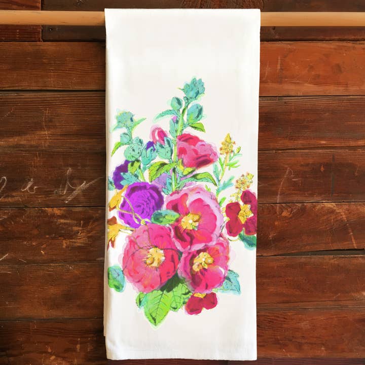 Hollyhock Kitchen Tea Towel Flour Sack Cotton for wholesale by katzpajamas