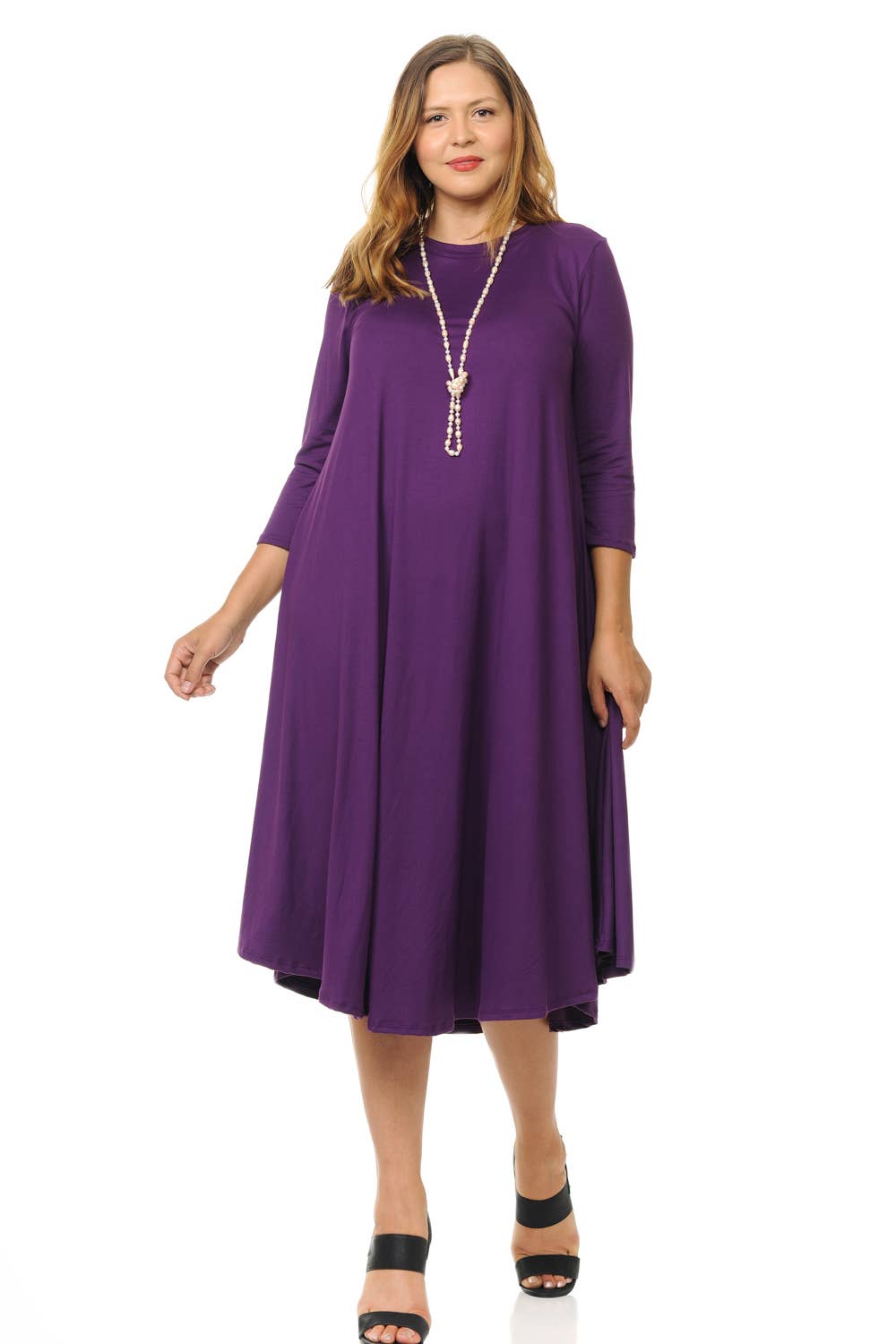Allium - Wholesale Dress - Women's - A Line Swing Trapeze Midi Dress Plus6