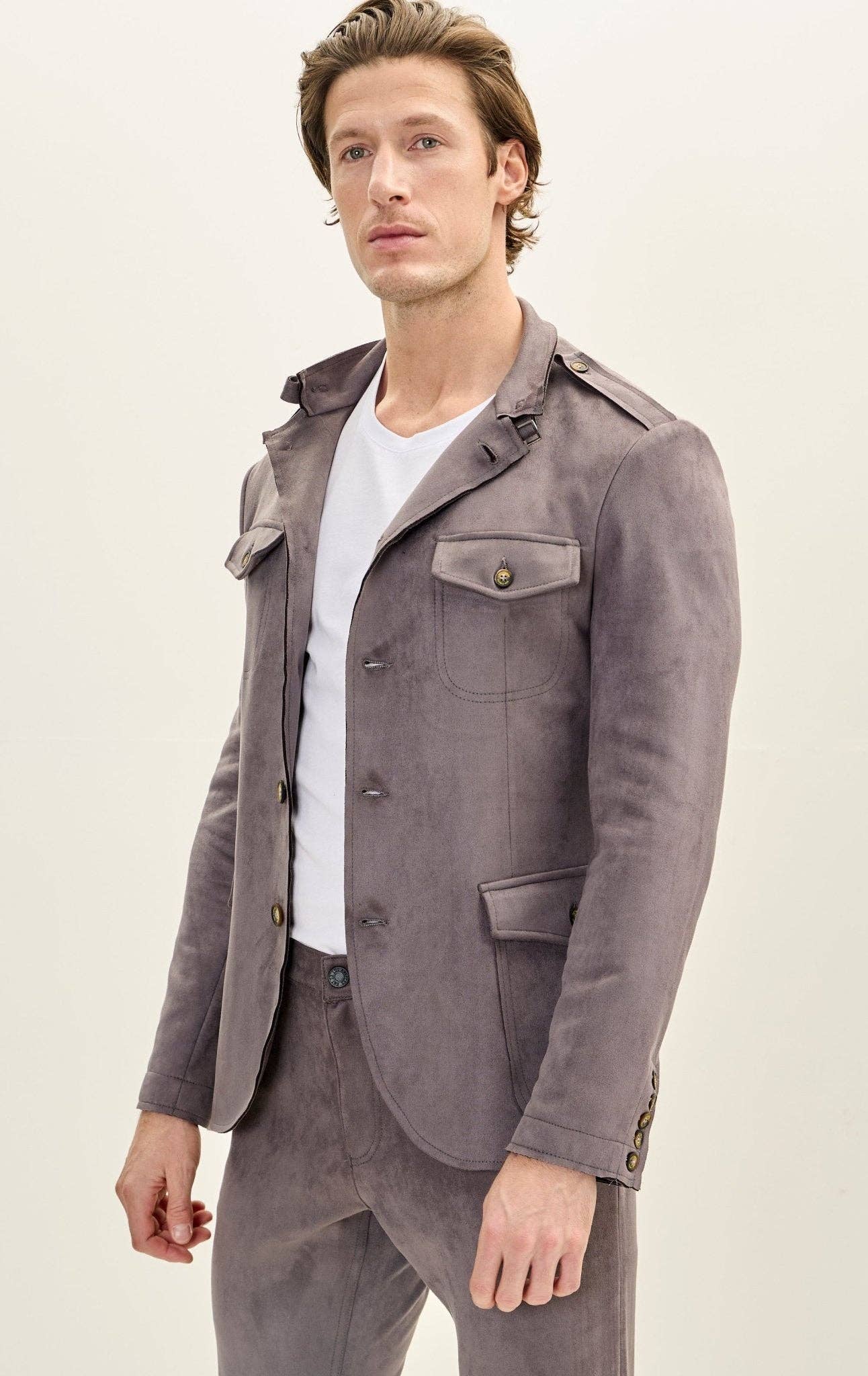 Men's Faux Suede Safari Jacket - Grey for wholesale on Faire1