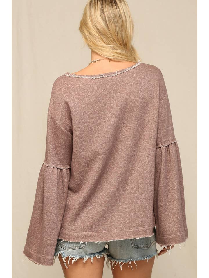 Mocha French Terry Oversized Bell Sleeve Tunic Top for wholesale on Faire5