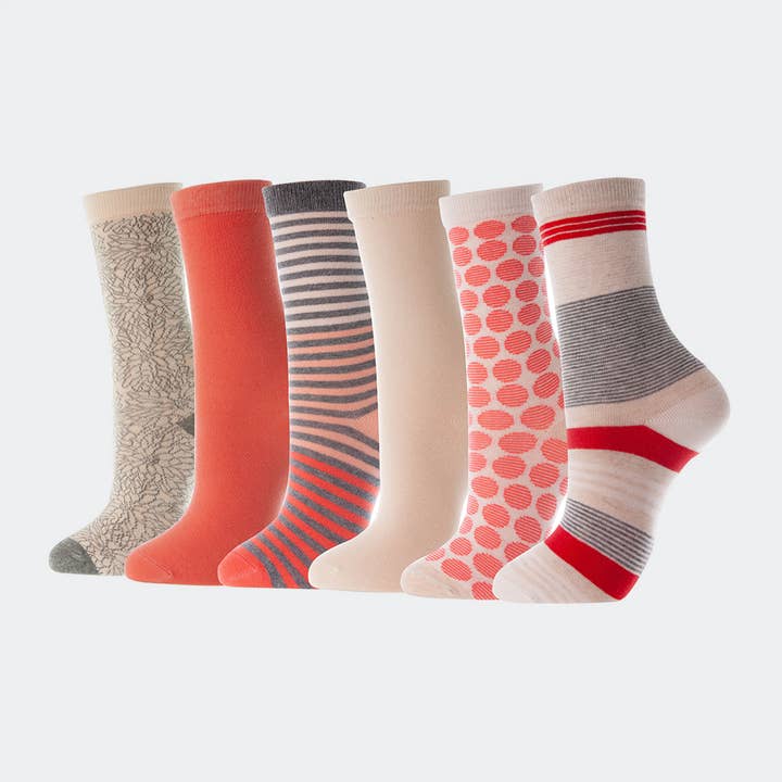 Crimson Breeze Crew Socks 6 Pack for wholesale by Mio Marino