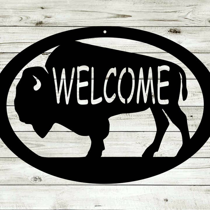 Buffalo Bison Metal Steel Oval Welcome Sign for wholesale by SherFab Industries, LLC.