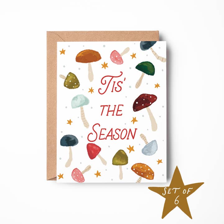 Tis' The Season Mushroom Card - Box Set of 6 for wholesale by Pink Pigeon Studio
