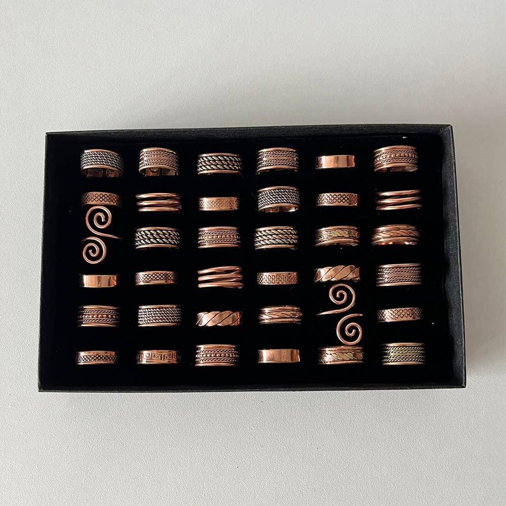 VIE - Wholesale Single Stone/Solitaire Ring - Box of 36 Assorted Adjustable Copper Rings2