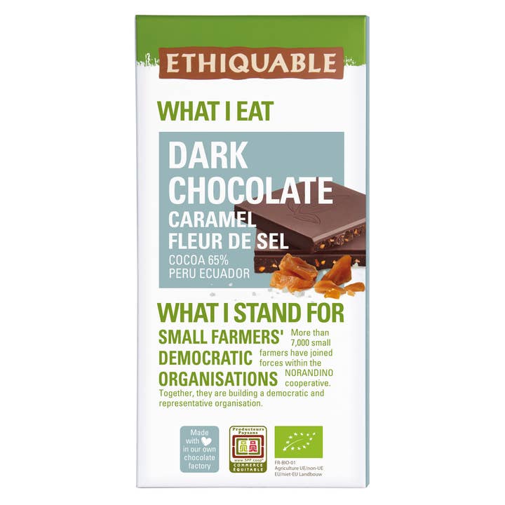 Mørk chokolade saltet karamel - Peru Ecuador 100g for engroshandel hos Ethiquable