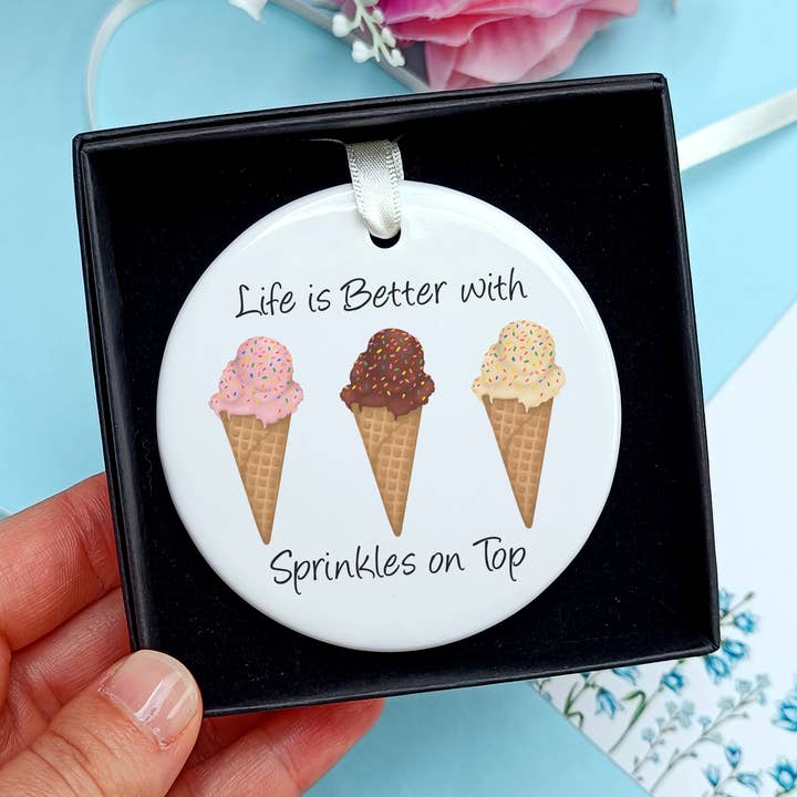 Ice Cream Ceramic Decoration - Life Is Better With Sprinkles for wholesale by Laura Stanley Designs