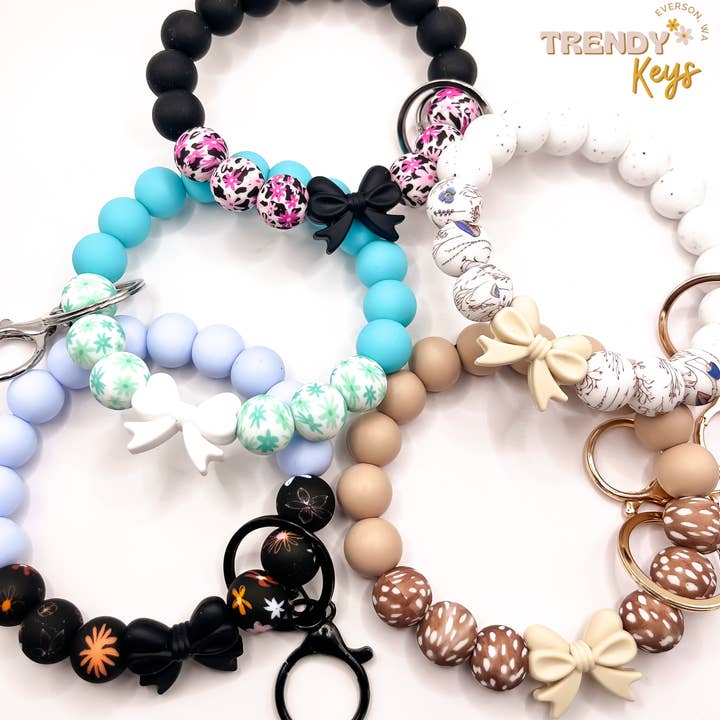 TrendyKeys - Wholesale Keychain Bracelet - Silicone Beaded Bow Wristlet Keychains