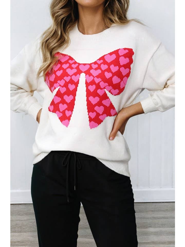 LA Society - Vente Pull en maille – femme - Pull de Saint-Valentin graphique avec nœud en forme de cœur LAS (S-XL)