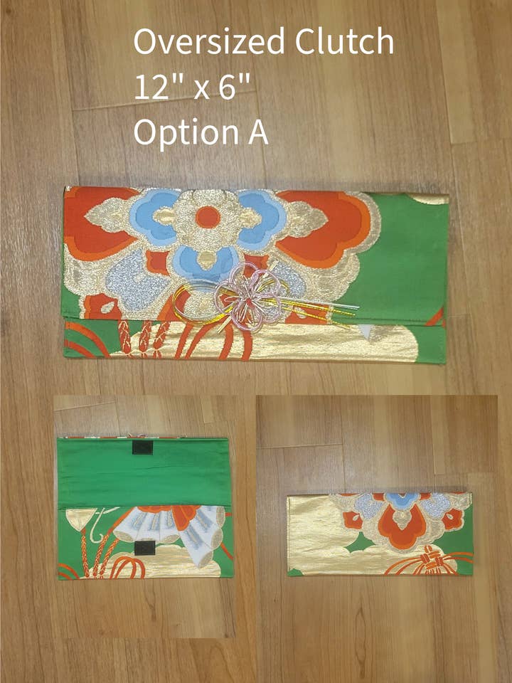 Antique Upcycled Fukuro Rokutsu Obi Belt Oversized Clutch for wholesale by Sarah's Softies