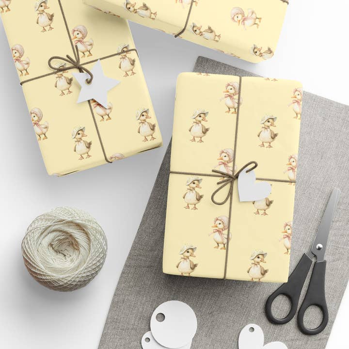 Lokipawz - Wholesale Flat Wrap - Charming Yellow Baby Duck Wrapping Paper6
