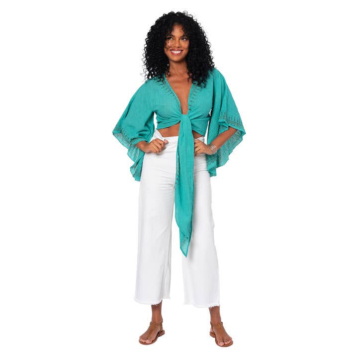 La Mano Boho - Wholesale Blouse - Women's - SHORT SUMMER LONG SLEEVE TOP MBTOP3002A2